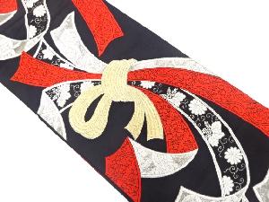 アンティーク　束ね熨斗に菊・桐唐草模様織り出し袋帯（着用可）